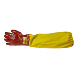 GUANTI PVC ROSSO CON MANICH.GIALLA 60 CM